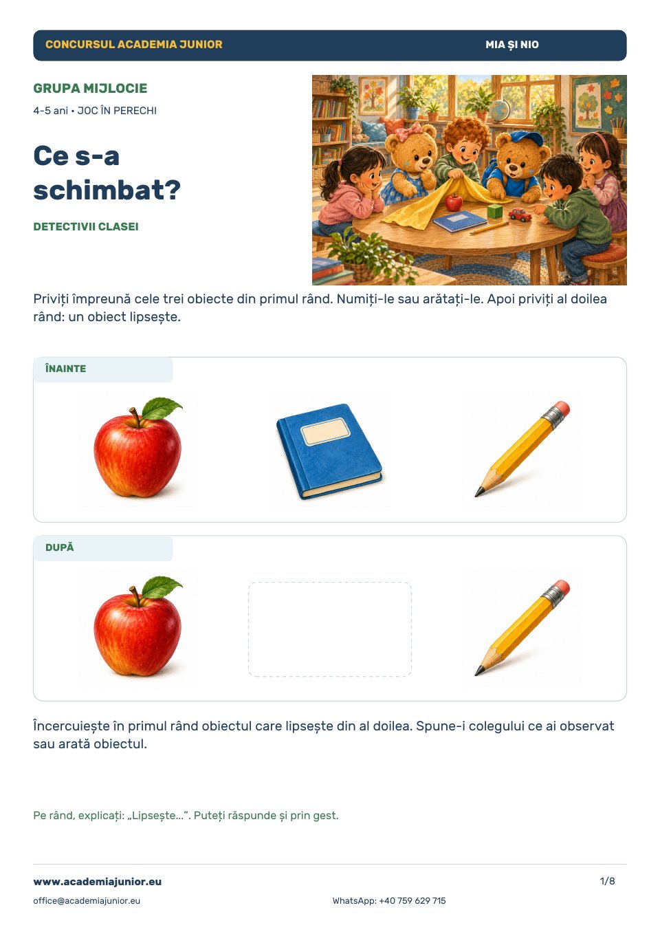 Planșa completă Ce s-a schimbat? Detectivii clasei, Grupa mijlocie, 4–5 ani